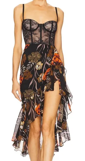 Katie May Revolve Take a Sip Midi Dress in Black 70's Floral thumbnail 1