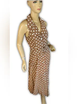 Vintage 1990'S All That Jazz Brown & White Polka Dot Print Dress W/Belt (8) thumbnail 4