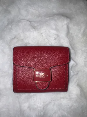 Coach Pepper Pebbled Leather Compact Wallet in Deep Red with Gold Hardware thumbnail 7
