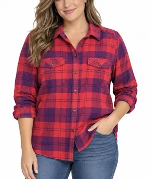 LL Bean Whisper Lodge Red Plaid Flannel Button Up Shirt Pockets LARGE thumbnail 1