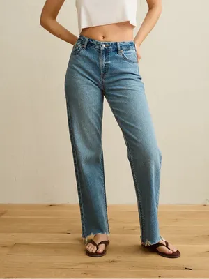 American Eagle AE Curvy High Waisted Stovepipe Jean Raw Hem Size 2 Long thumbnail 4
