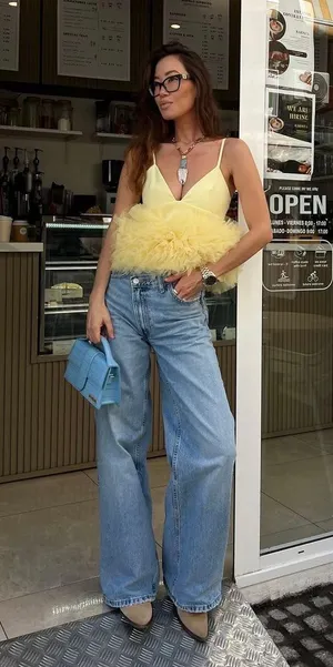 Zara top blouse butter yellow ruffle tulle thumbnail 2