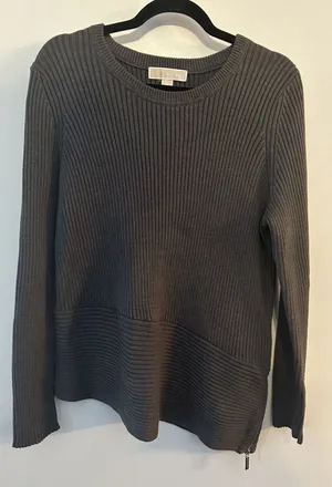 Michael Kors Asymmetric Sweater Size XL Gray Ribbed Pullover Side Zipper thumbnail 1