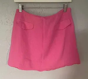 H‎ & M Women's Barbie Pink Linen Blend Preppy Mini Skirt size S thumbnail 1