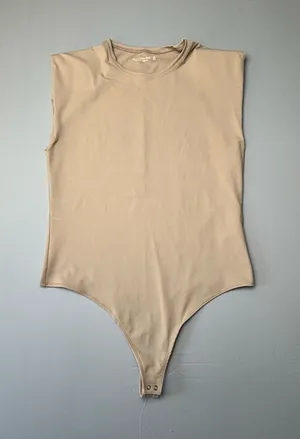 Abercrombie Beige Sleeveless Bodysuit XL Soft Stretch Minimalist Neutral Top thumbnail 1