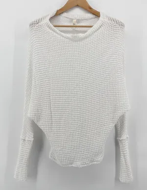 Elan White Waffle Knit‎ Dolman Sleeve Relaxed Fit Sweater Top Women's Medium thumbnail 1