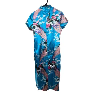 Laogudai Blue‎ Peacock Floral Mandarin Collar Chinese Style Cheongsam Dress M thumbnail 7