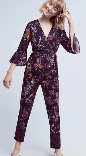 Anthropologie Maeve espoir printed jumpsuit purple size S thumbnail 1
