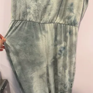 Hem & Thread Blue White Tie Dye Sleeveless Jumpsuit Size‎ L Boho Keyhole Back thumbnail 2