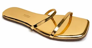 TKEES Size 9 Slide Sandals Gemma Gold Metallic Patent Leather Square Toe Flat thumbnail 1