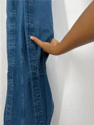 Apiece Apart Carmen Denim Overalls Size 0 Blue Wide Leg Cross Back Jumpsuit thumbnail 3