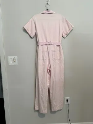 Free People Light Pink Denim Short Sleeve Jumpsuit with Belt thumbnail 5