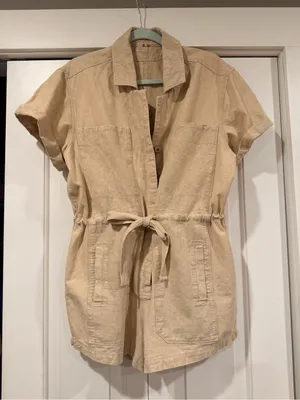 Free People linen blend Beige/Tan‎ Utility Romper Shorts XS nwt thumbnail 1