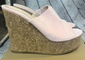 LAICIGO Wedge Platform Slide on Sandals Open Toe Cork Faux Suede Womens 9.5 New thumbnail 2