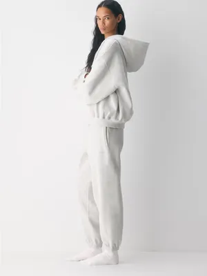 Aritzia Cozy Sweatfleece Mega Zip Hoodie Heather Cloud White thumbnail 5