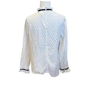 Gap White Ivory Lace Ribbon Trim Blouse High Neck Semi Sheer L Victorian thumbnail 4