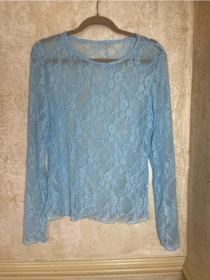 Y2K Baby Blue Sheer Floral Lace Mesh Long Sleeve Top Plus Size 2XL Fairycore thumbnail 3