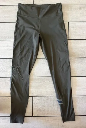 Lululemon Olive Green Athletic Leggings with Stripe thumbnail 1