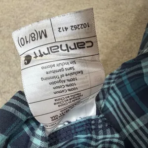 Carhartt Womens Blue‎ Teal Plaid Button Down Shirt Size Medium Utility Cabincore thumbnail 6