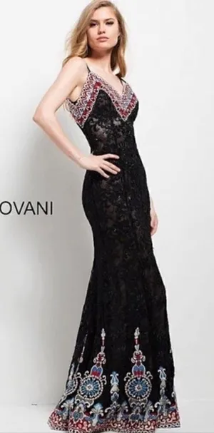 NWT Jovani Black Lace Embroidered Beaded Gown thumbnail 1