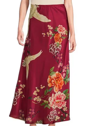 Bryn Walker 100% Silk Slip Skirt Maxi Printed Floral Bias A Line Pull On XXS NWT thumbnail 1