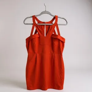 BCBG Orange Sleeveless Bodycon Dress With Strappy Back Detail Size 10‎ thumbnail 3