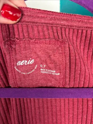 Aerie Women’s Ribbed Long-Sleeve Henley Top - cherry tart thumbnail 2