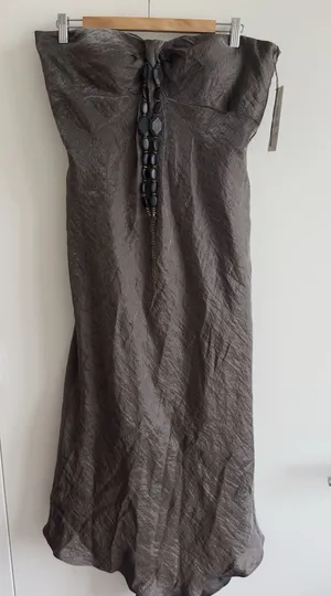 Adrianna Papell Strapless Brown Formal Gown Beaded Necklace Dress NWT 12 thumbnail 1