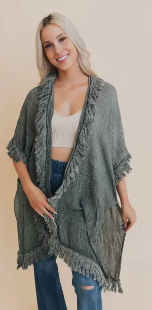 Boutique Sun Bleached Kimono With Fringe thumbnail 3