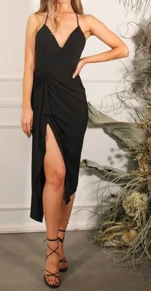 NEW Katie May Ringleader black halter deep v neck line knee length Dress Size S thumbnail 1