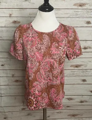 by Anthropologie metallic floral brocade short sleeve top Size Small thumbnail 1