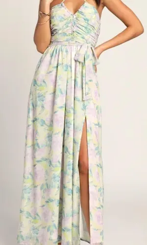 Lulu's Pastel Floral Maxi Dress with Slit thumbnail 1