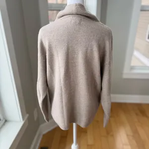 H by Halston Taupe Oatmeal Merino Wool Drawstring Mockneck Sweater Size Small thumbnail 9