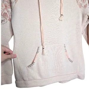 American Rag Cie Womens Pink‎ Floral Embroidered Beaded Knit Hoodie Sweatshirt S thumbnail 6