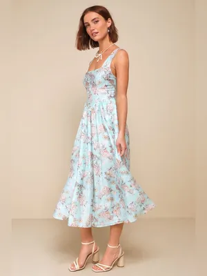 LULU’S Darling Adoration Light Blue Floral Midi Dress With Pockets thumbnail 2