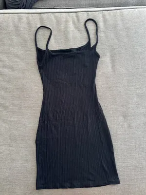 Bershka Black Ribbed Spaghetti-Strap Mini Dress thumbnail 4