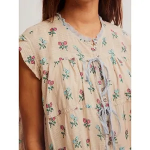 Free People Bohemian Prairie Sundown Mini Dress Tunic Top Ivory Combo Medium thumbnail 7