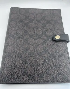 Coach Signature C Notebook Cover Brown Black Canvas Leather Snap 7x9 thumbnail 1