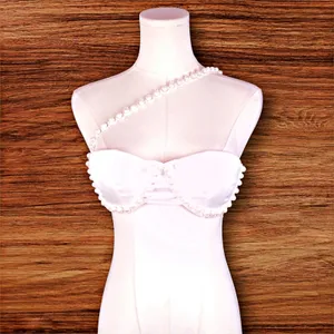 Loragal Pearl Beaded One Shoulder Bra Bralette MED Bridal Club Festival thumbnail 2