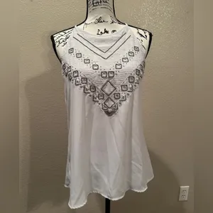 Banana Republic Beaded White Embroidered Bib Boho tank sz M thumbnail 2