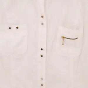 La Rok White Gold Button Shirt Womens‎ Size S Y2K Office Siren Cotton Stretch thumbnail 3