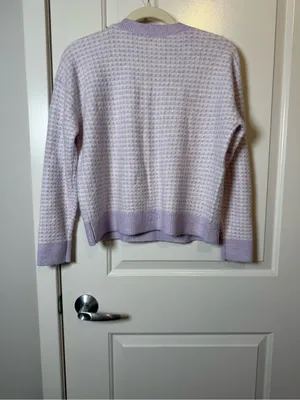 LOFT Lilac Waffle Knit Sweater with Soft Trim thumbnail 4