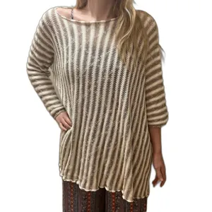 Georgina Estefania linen blend asymmetrical arm top M coastal beach thumbnail 14