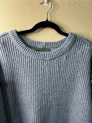 American Eagle Slate Blue Chunky Rib Knit Cropped Oversized Cabincore Sweater thumbnail 3