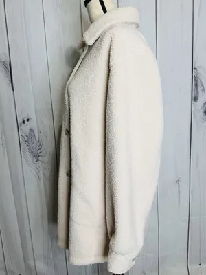 Spanx Luxe High Pile Fleece Shirt Jacket Cream Sz XL Collared Shacket Button Up thumbnail 4