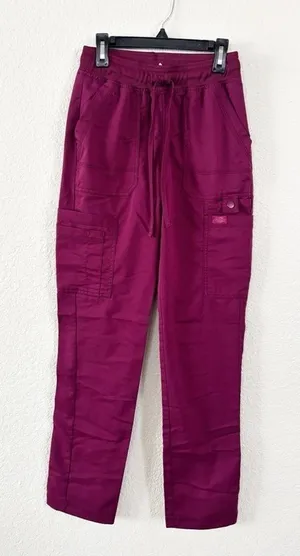 Dickies Medical Scrub Pants XXS Wine Burgundy Cargo Utility Drawstring DK080 thumbnail 1