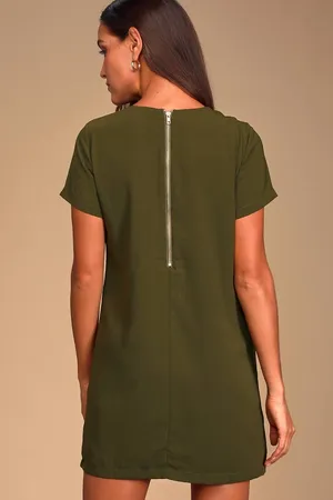 Lulus Shift and Shout Olive Green Shift Dress thumbnail 3