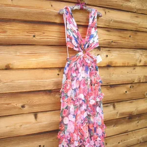 Mac Duggal 68076 Ruffle Floral Cut Out Dress thumbnail 9