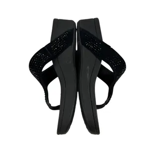 Vionic Naples Black Rhinestone Wedge Sandals Orthaheel Thong Slides Women 7 thumbnail 4