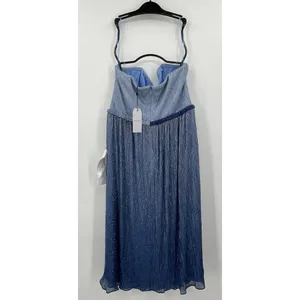 Dress The Population Blue Ombre Strapless Pleated Metallic Midi‎ Dress New thumbnail 6